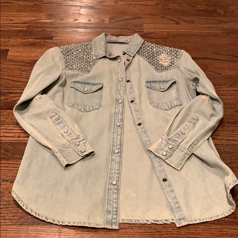 All Saints beaded denim shirt